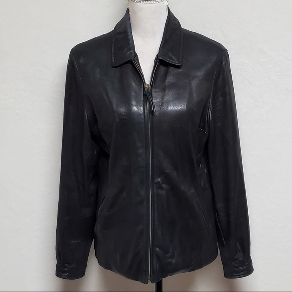 VINTAGE Couture J. Park Black Butter Soft Leather Collared Full-zip Moto Jacket - Picture 5 of 16
